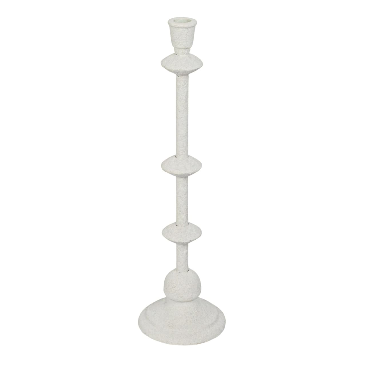 Hello Honey® Antique White Sand Finish Tall Metal Taper Candle Holder